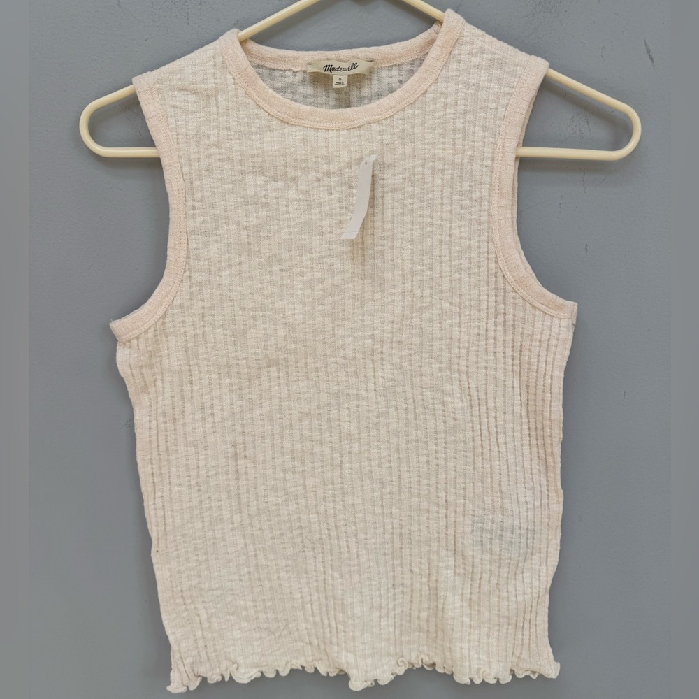 Madewell Women's Sleeveless Beige Ribbed Tank Top in Small